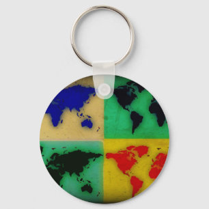 pop art colour world map keychain