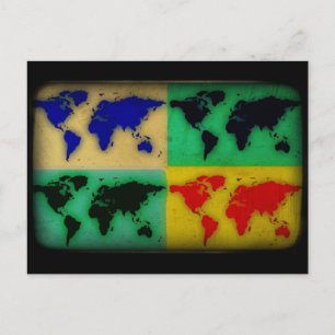 pop art colour world map postcard