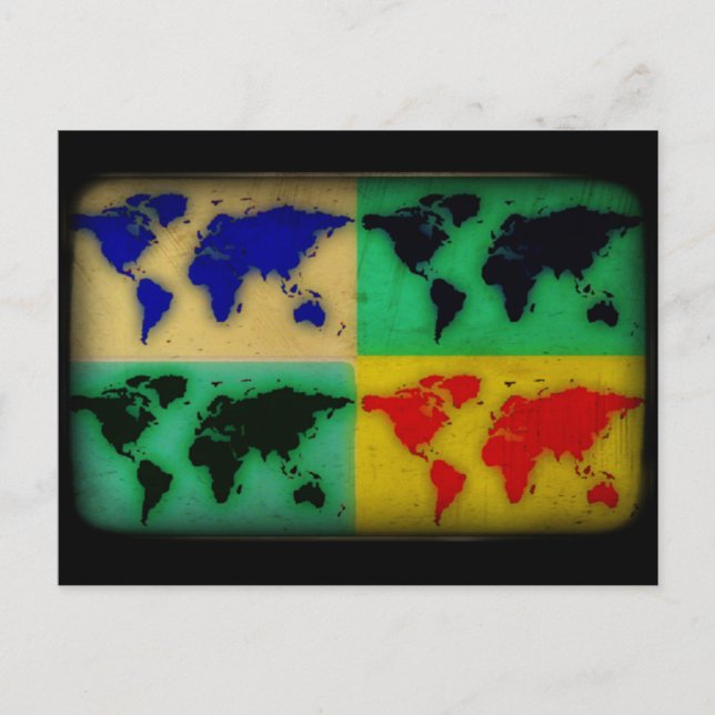 pop art colour world map postcard (Front)