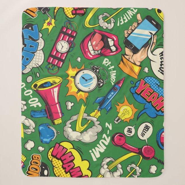 Pop Art: Colourful Comic Seamless Sherpa Blanket (Front)
