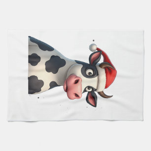 Pop Art Colourful Cow Christmas T-Shirt (1) Kitchen Towel