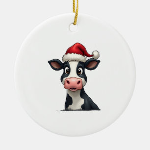 Pop Art Colourful Cow Christmas T-Shirt (2) Ceramic Ornament