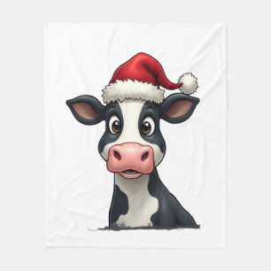 Pop Art Colourful Cow Christmas T-Shirt (2) Fleece Blanket