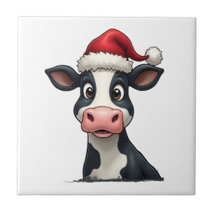 Pop Art Colourful Cow Christmas T-Shirt (2) Tile