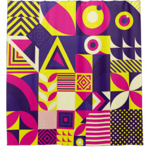 Pop art, colourful geometric shapes.