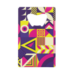 Pop art, colourful geometric shapes. credit card bottle opener