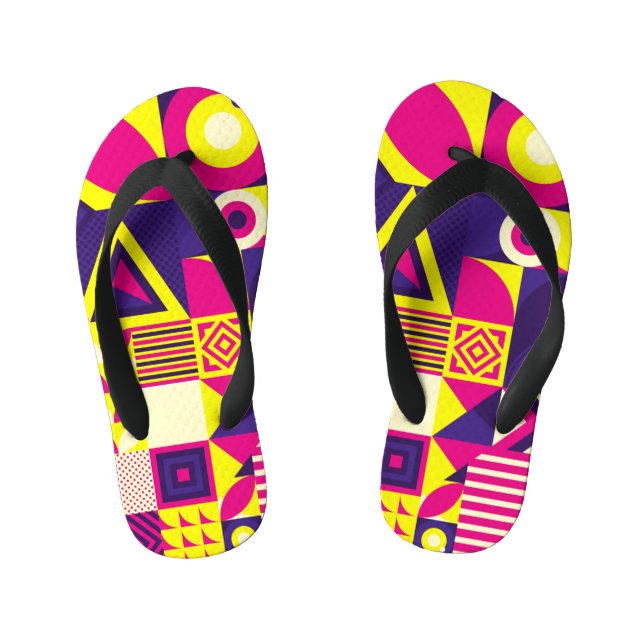 Pop art, colourful geometric shapes. kid's flip flops (Footbed)