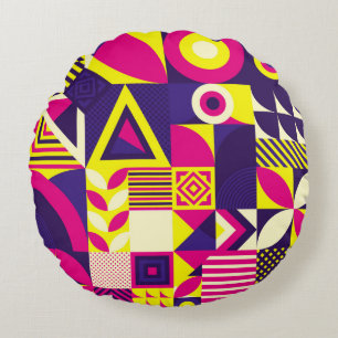 Pop art, colourful geometric shapes. round pillow
