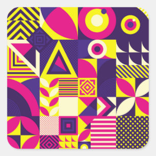 Pop art, colourful geometric shapes. square sticker