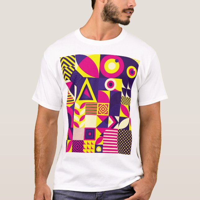 Pop art, colourful geometric shapes. T-Shirt (Front)