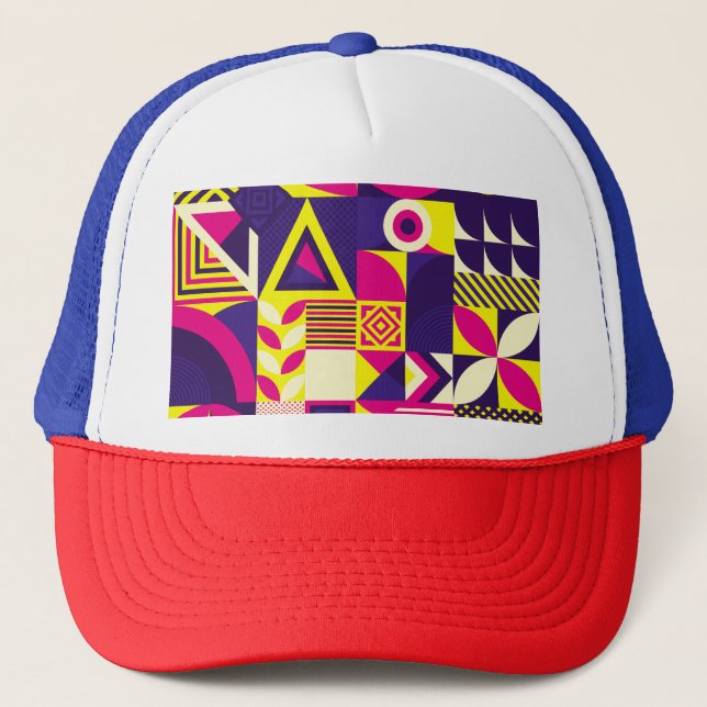 Pop art, colourful geometric shapes. trucker hat (Front)