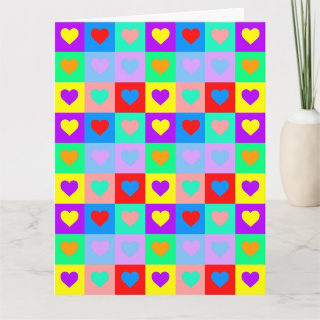 Pop Art Colourful Heart Pattern  Card (Front)