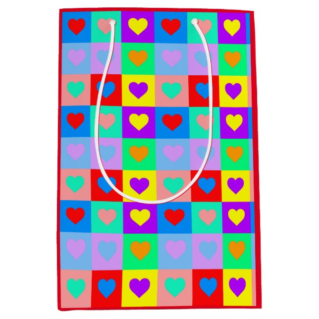 Pop Art Colourful Heart Pattern  Medium Gift Bag (Front)