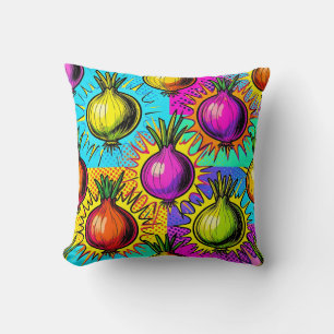 Pop Art Colourful Onions Throw Pillow