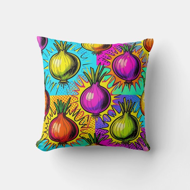 Pop Art Colourful Onions Throw Pillow (Front)