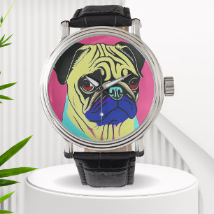 Pop art colourful portrait of a pug watch