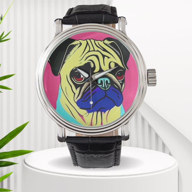 Pop art colourful portrait of a pug watch (Creator Uploaded)