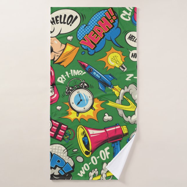 Pop art colourful seamless pattern with comic spee bath towel (Bath Towel)