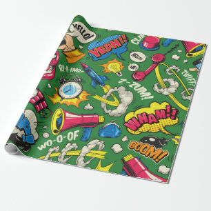 Pop art colourful seamless pattern with comic spee wrapping paper