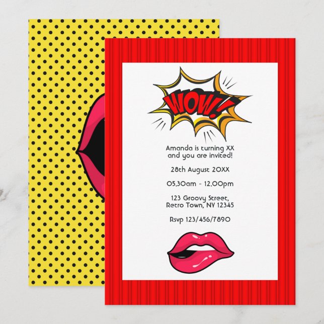 Pop Art Comic Anniversaire Fête Invitation (Devant / Derrière)