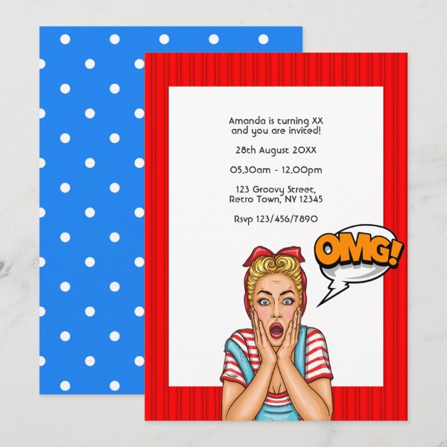 Pop Art Comic Anniversaire Fête Invitation (Devant / Derrière)