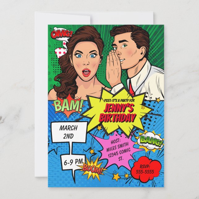 Pop Art Comic Birthday Invitation (Front)