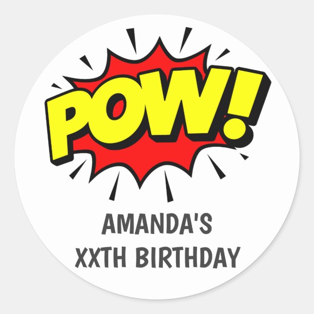 Pop Art Comic Birthday Party Classic Round Sticker (Front)
