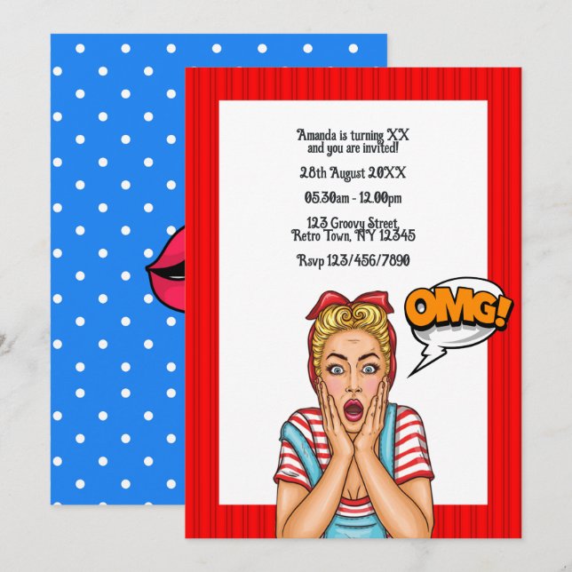 Pop Art Comic Birthday Party Invitation (Front/Back)