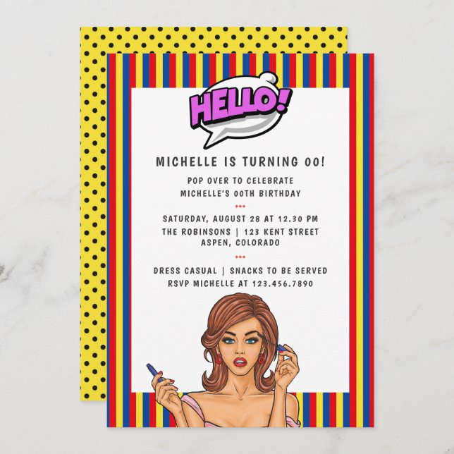 Pop Art Comic Birthday Party Invitation (Front/Back)