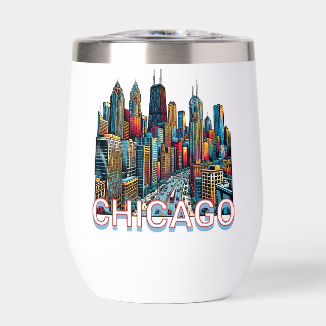 Pop art Comic Book Chicago, Illinois Skyline  (Front)