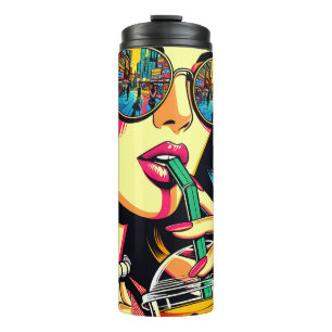 Pop Art Comic Book Pretty Woman Drinking Boba Thermal Tumbler