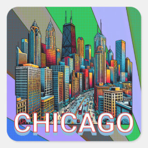 Pop art Comic Book Style Chicago Illinois  Square Sticker