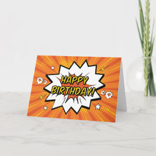 Pop Art Comic Happy Birthday Orange Card