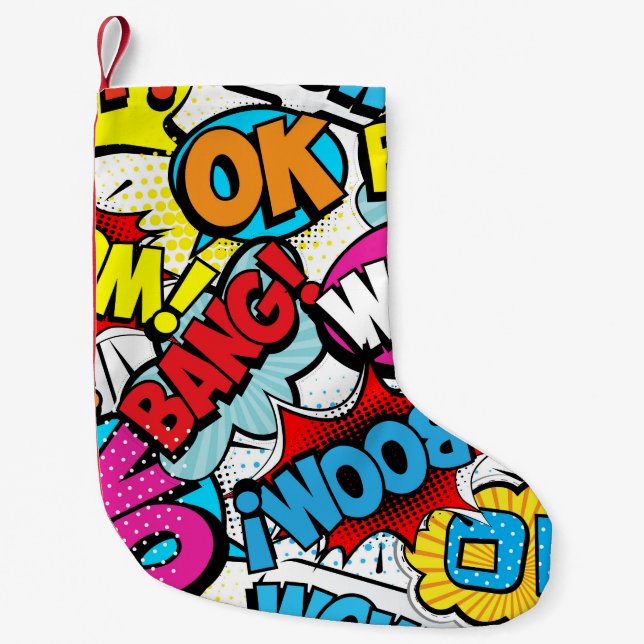Pop Art Comic: Retro Seamless Pattern Small Christmas Stocking (Front)
