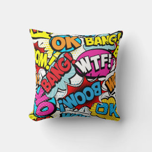 Pop Art Comic: Retro Seamless Pattern Throw Pillow