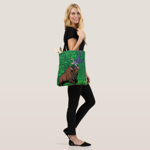 Pop Art Comic Style Bison Tossing Man Halftone Tote Bag