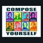 Pop Art Composers | Compose Yourself Poster<br><div class="desc">Bright colours add a modern pop art spirit to these graphic stylized portraits of famous musical composers. Each portrait is designed featuring two different intense colours and has the artists first name placed below in a bold, clean font. Eight composers are featured: Chopin, Bach, Wagner, Schubert, Tchaikovsky, Shostakovich, Mozart, and...</div>