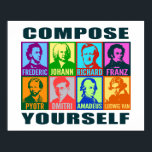 Pop Art Composers | Compose Yourself Poster<br><div class="desc">Bright colours add a modern pop art spirit to these graphic stylized portraits of famous musical composers. Each portrait is designed featuring two different intense colours and has the artists first name placed below in a bold, clean font. Eight composers are featured: Chopin, Bach, Wagner, Schubert, Tchaikovsky, Shostakovich, Mozart, and...</div>