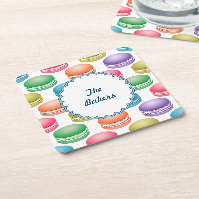 Pop Art Cookies Colourful Macarons Square Paper Coaster (Angled)