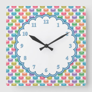 Pop Art Cookies Colourful Macarons Square Wall Clock