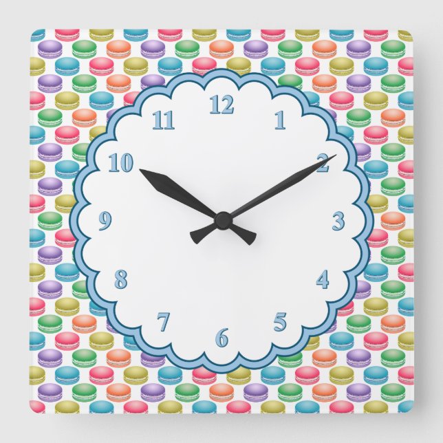 Pop Art Cookies Colourful Macarons Square Wall Clock (Front)