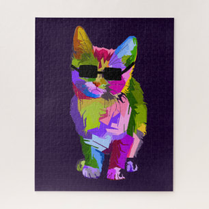 Pop art cool cat funky colorful challenging jigsaw puzzle