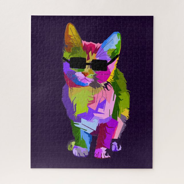 Pop art cool cat funky colourful challenging jigsaw puzzle (Vertical)