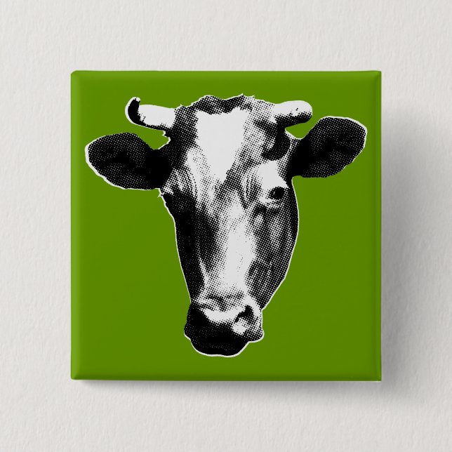 Pop Art Cow 2 Inch Square Button (Front)