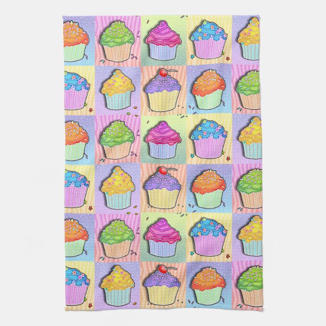 Pop Art CUPCAKES Kitchen TOWEL (Vertical)