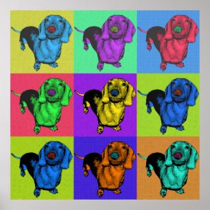 Pop Art Dachsund Doxie Panels Multi-Colour Popart Poster