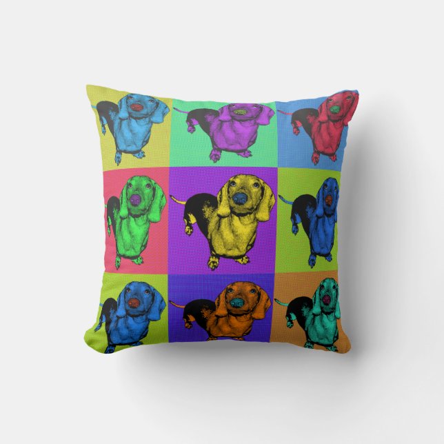 Pop Art Dachsund Doxie Panels Multi-Colour Popart Throw Pillow (Front)