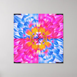 Pop Art Dahlia Flower Grid – Vibrant Pink and Blue Canvas Print