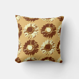 Pop Art Daisies - Brown, Camel and Yellow Throw Pillow