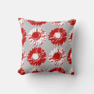 Pop Art Daisies - Red, White and Grey Throw Pillow